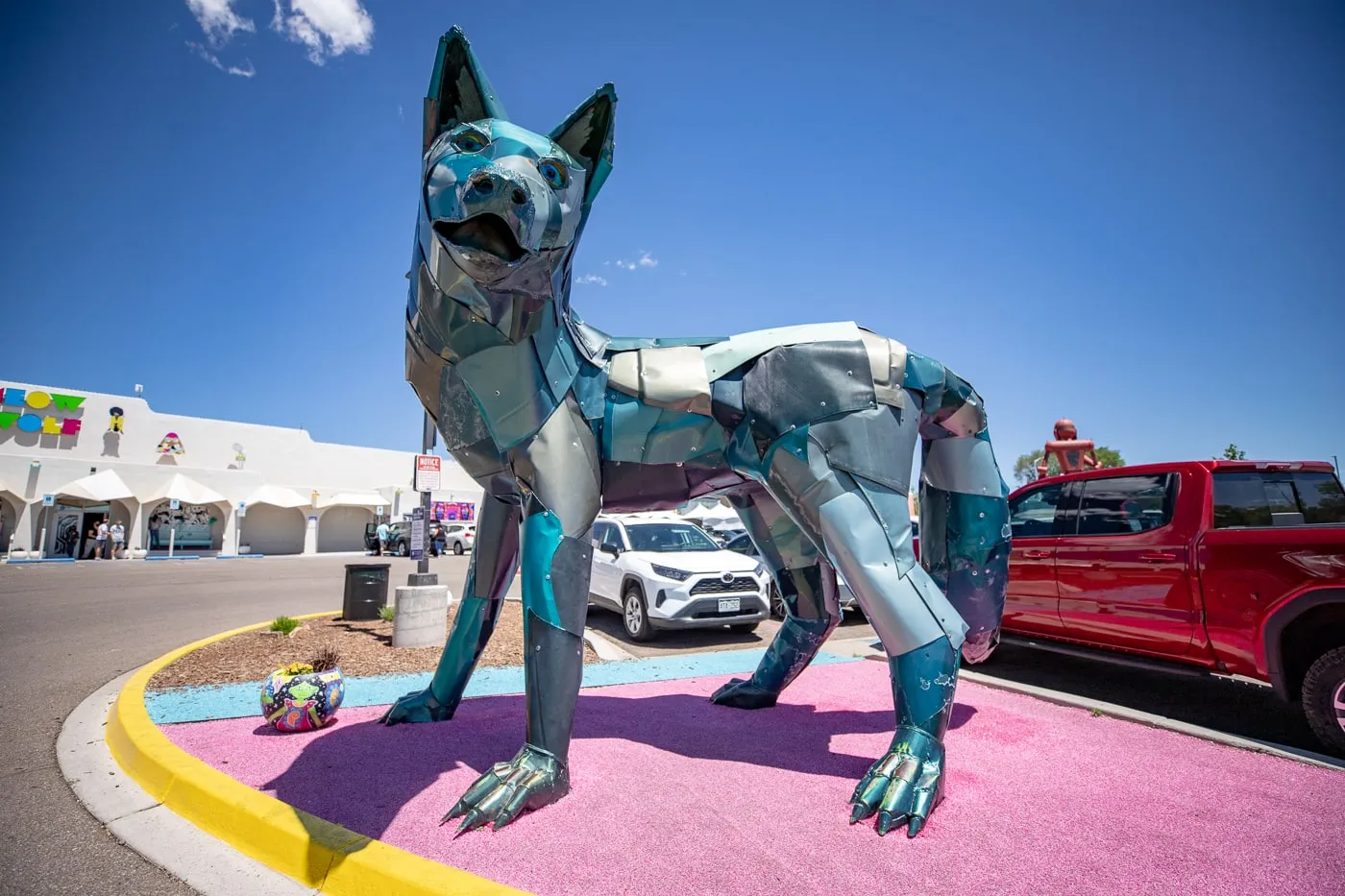 Green Coyote Giant Coyote Statue at Meow Wolf in Santa Fe New Mexico