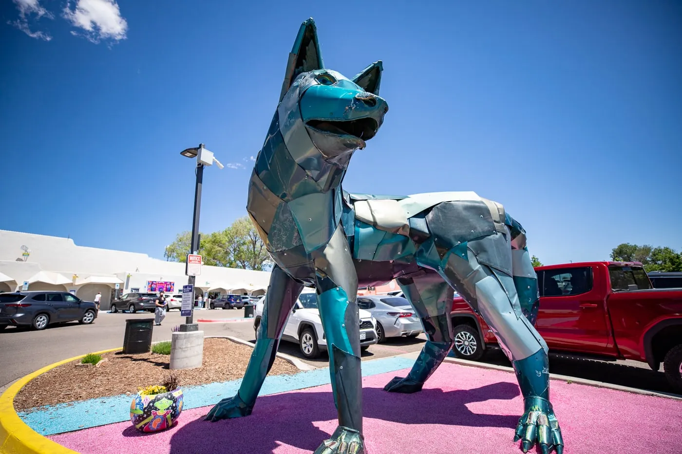 Green Coyote Giant Coyote Statue at Meow Wolf in Santa Fe New Mexico