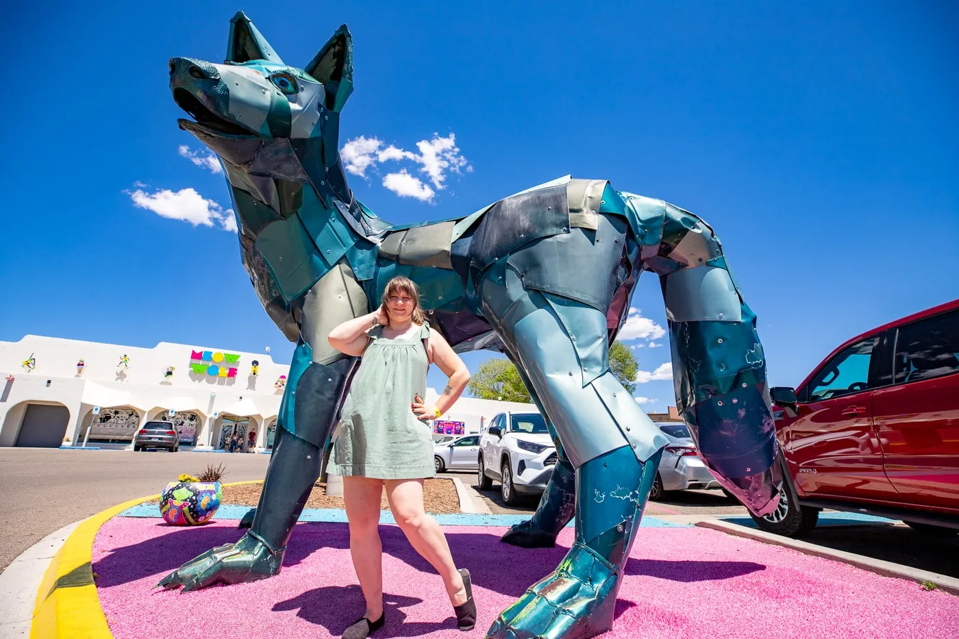 Green Coyote Giant Coyote Statue at Meow Wolf in Santa Fe New Mexico