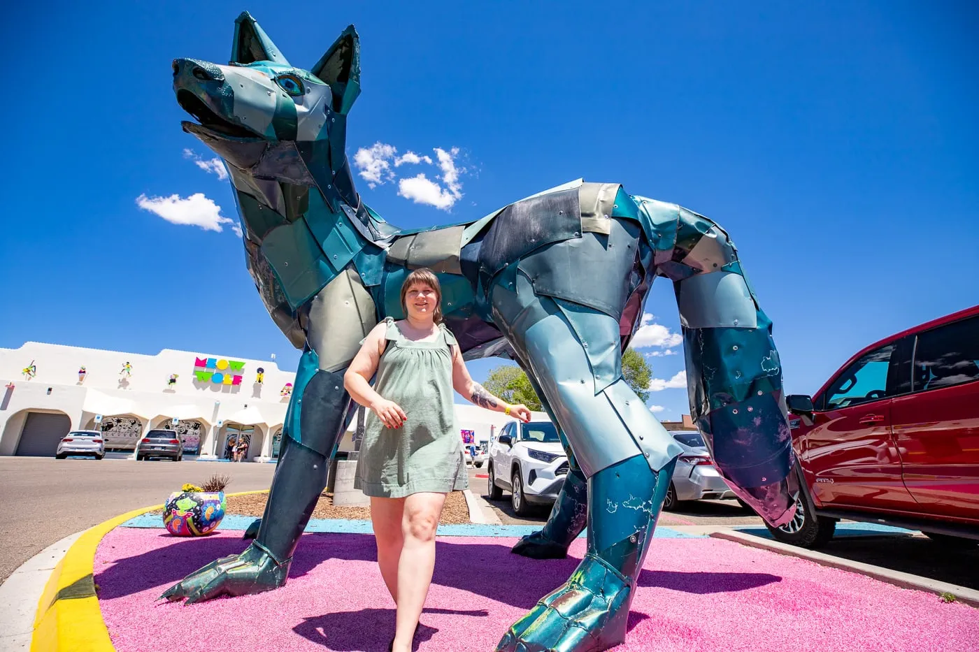 Green Coyote Giant Coyote Statue at Meow Wolf in Santa Fe New Mexico