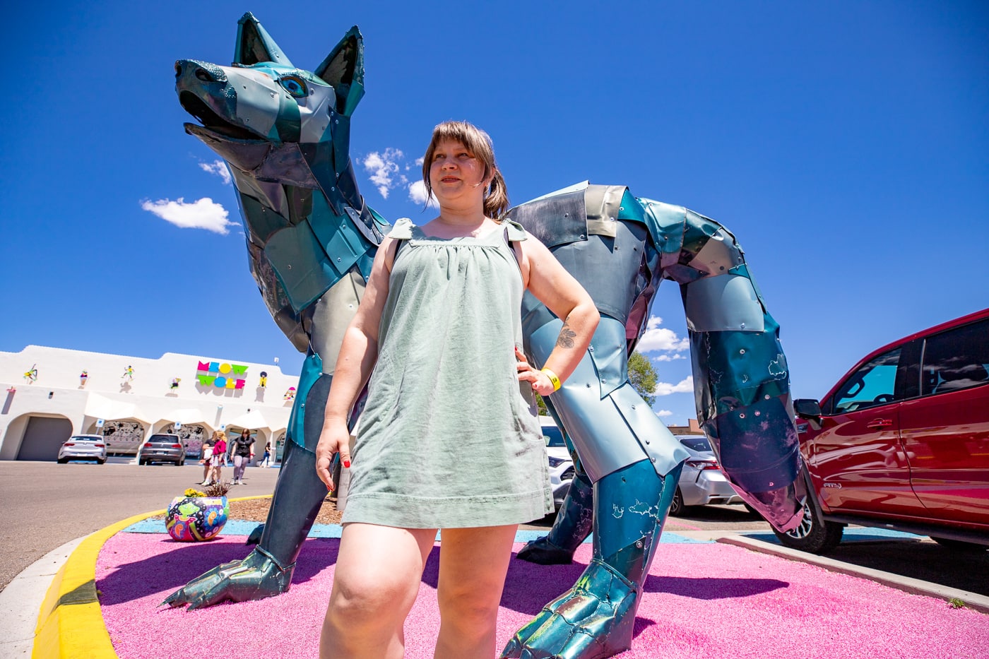 Green Coyote Giant Coyote Statue at Meow Wolf in Santa Fe New Mexico