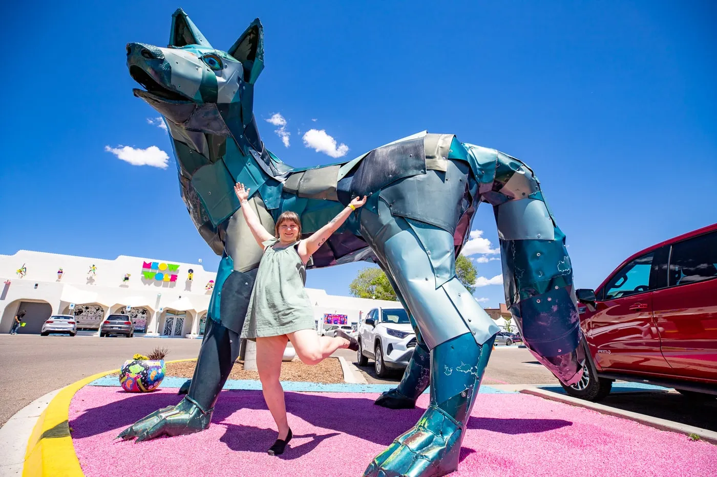 Green Coyote Giant Coyote Statue at Meow Wolf in Santa Fe New Mexico