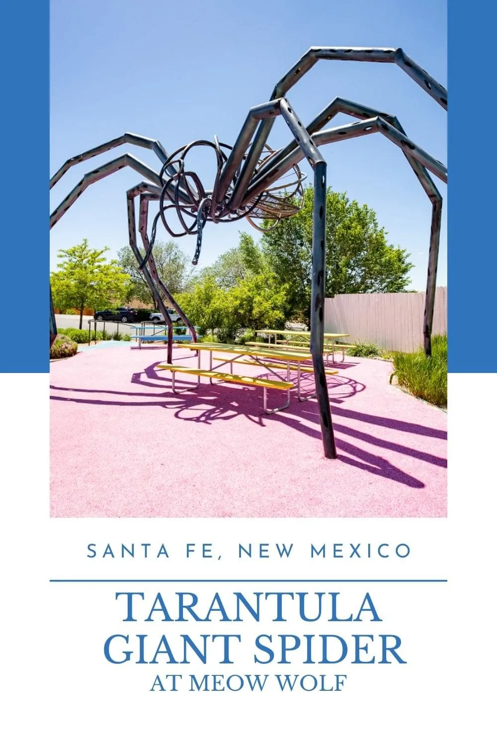 This roadside attraction is one of the best on the web. Find TaranTula, the giant spider sculpture in front of Meow Wolf in Santa Fe, New Mexico. The giant spider sculpture is officially titled "TaranTula" and was created by artist Christina Sporrong. The statue is 16-feet tall and constructed out of steel. It has a permanent home in the parking lot outside of Meow Wolf’s House of Eternal Return. #MeowWolf #RoadsideAttraction #RoadsideAttractions #NewMexicoRoadsideAttraction
