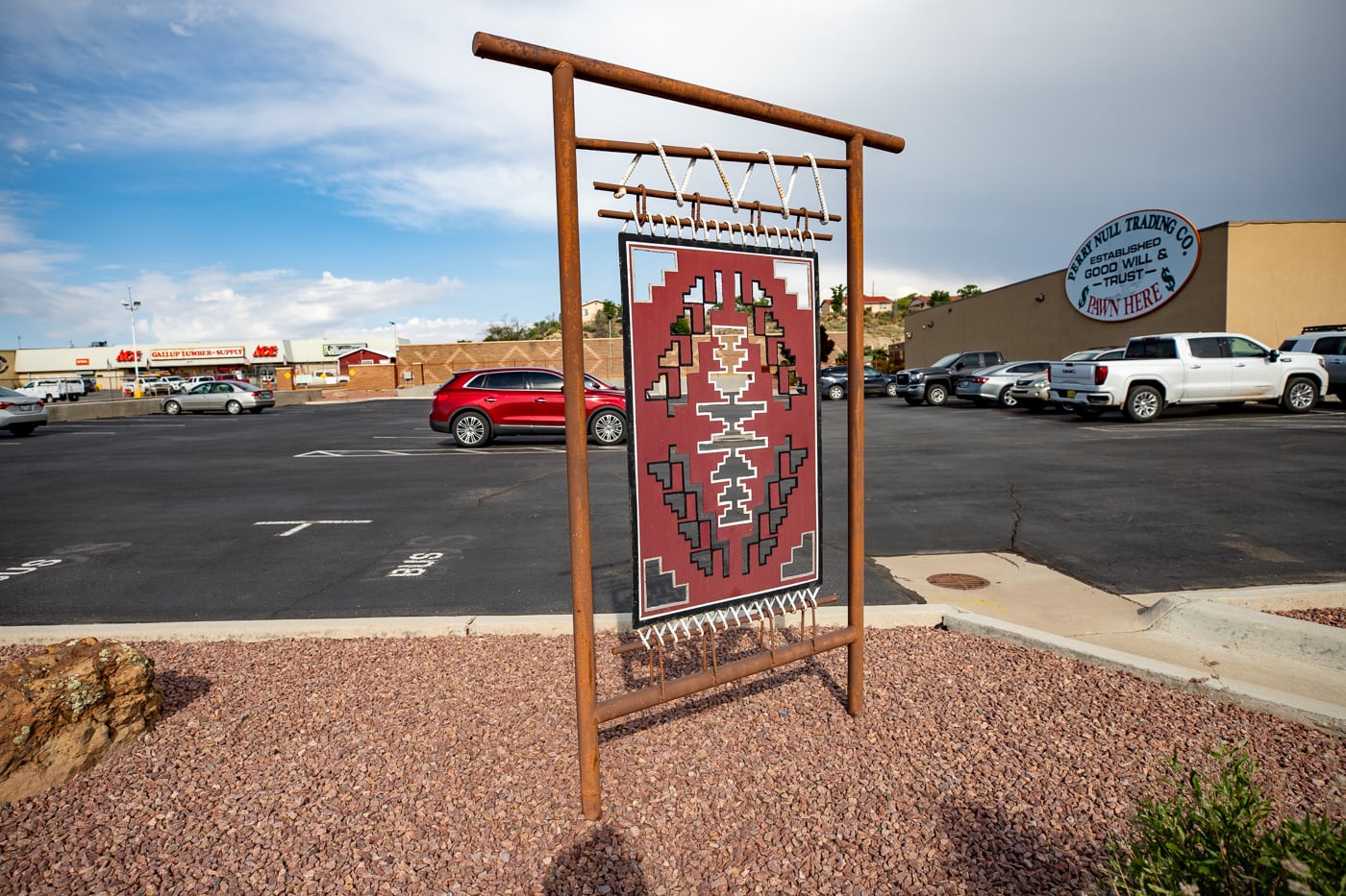 Metal Rug Sculpture at Perry Null Trading Company in Gallup, New Mexico