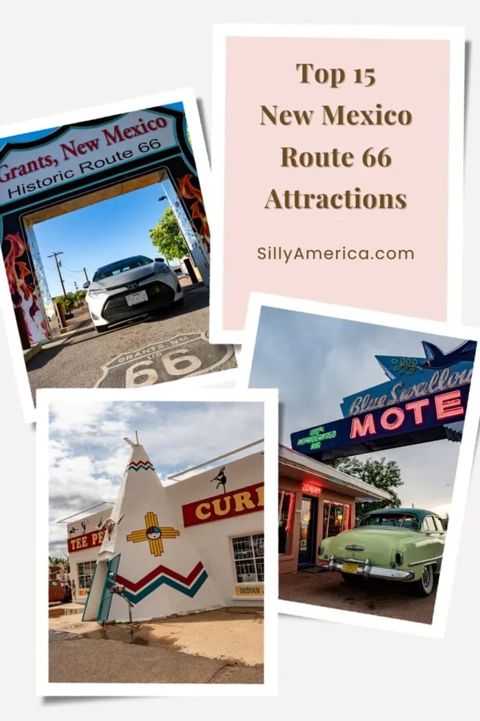 Route 66 runs 2,238 miles between Chicago and Los Angeles and around 535 of those miles run through New Mexico. At every turn you’ll find something new and fun to see. Whether it’s a piece of original road, diner, roadside attraction, or museum, New Mexico Route 66 attractions abound on the Mother Road. Check out the top 15 New Mexico Route 66 Attractions to see on this stretch of your road trip. #Route66 #Route66RoadTrip #Route66RoadsideAttractions #NewMexicoRoute66 #RoadsideAttractions