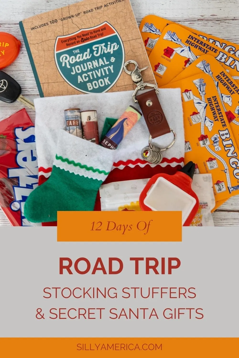 Every year Santa Claus takes the ultimate road trip, traveling all across the globe to cities big and small, spreading cheer in his magical sleigh. If you want to capture some of that magic for yourself by presenting the perfect small gift to a road tripper in your life, this list of twelve perfect Road Trip Stocking Stuffers and Secret Santa gifts is your guide to small things that will give a big smile to the travel lovers who receive them. #RoadTrip #RoadTripGifts #GiftGuide #TravelGifts
