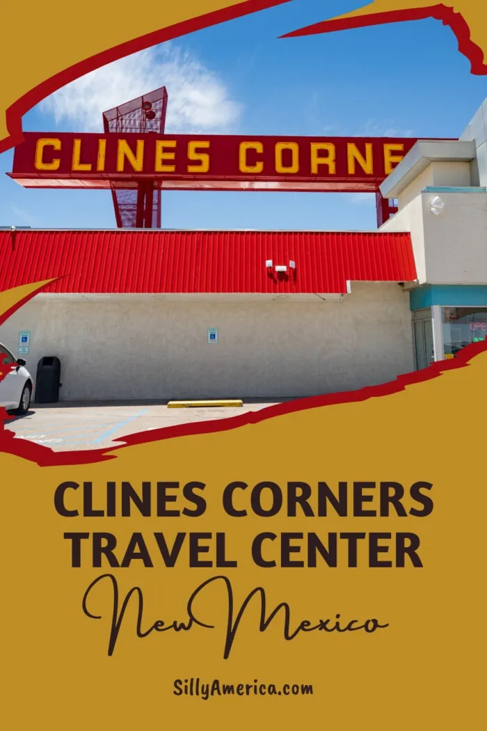 Clines Corners Travel Center in Clines Corners, New Mexico is a gas station, souvenir shop, and RV Park that has been serving travelers since 1934. The retail space has Route 66 souvenirs, New Mexico-themed gifts, fudge, and local wares. You can also pick up snacks for the road or stop at the on-site restaurant for a meal. A newer RV park at Clines Corners has 36 pull-through sites that include hookups for power. Stop on your Route 66 road trip. #Route66 #Route66RoadTrip #RoadTrip #NewMexico