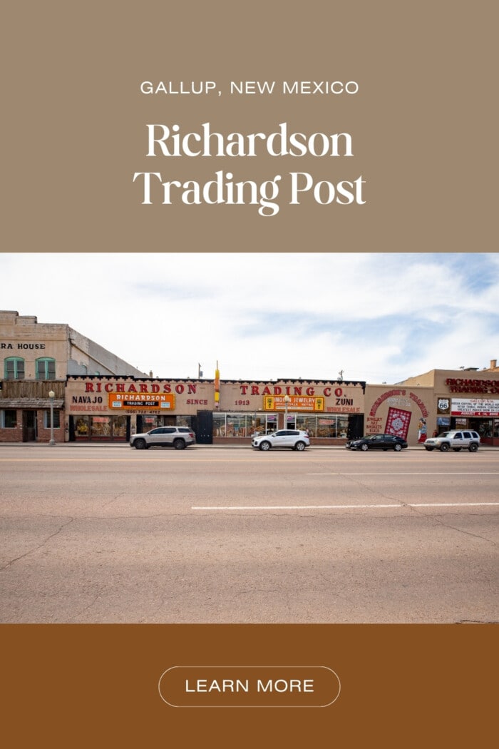 You can find many trading posts across New Mexico Route 66. But one of the oldest, and most well known, is Richardson Trading Post in Gallup, New Mexico. Located right on the main street of historic Route 66, Richardson Trading Post opened in 1913, predating the Mother Road by more than a decade. The trading post and pawn shop hosts an impressive selection of Native American Arts, Navajo rugs, turquoise jewelry, and other wares. #Route66 #Route66RoadTrip #GallupNewMexico #NewMexico