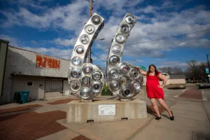 Hubcaps on Route 66 Sculpture in Springfield, Missouri Route 66 Roadside Attraction