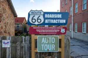 Route 66 Roadside Attraction sign at Rockwood Motor Court in Springfield, Missouri Route 66 motel