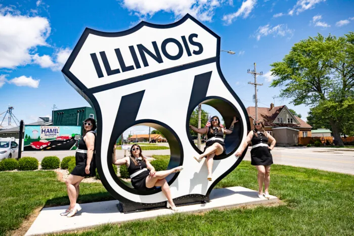 Six on 66 Monument in Hamel, Illinois -Large Route 66 Shield Photo Op - Route 66 Roadside Attraction