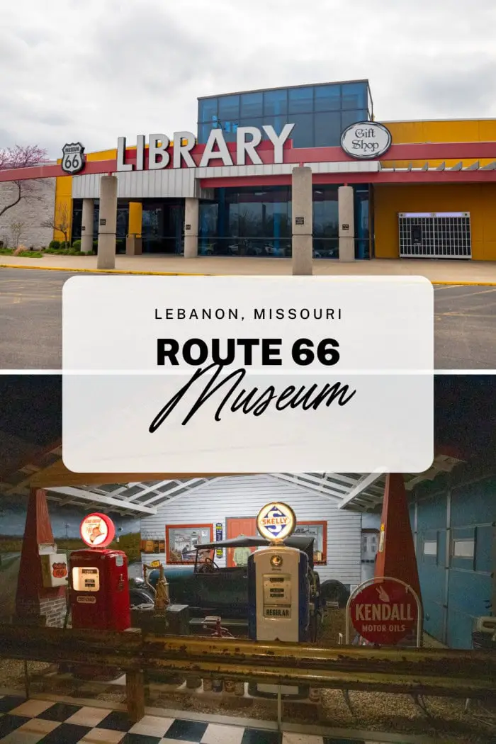 The Route 66 Museum in Lebanon, Missouri focuses on The Mother Road with a particular emphasis on the local area. Explore Route 66 through a collection of displays and life-sized dioramas, including recreations of a 1950s gas station, a tourist cabin, and a classic diner. You'll also find a collection of books, maps, and other memorabilia and a wall-length mural depicting the sites of Missouri Route 66. #Route66 #Route66RoadTrip #Missouri #MissouriRoadTrip #RoadTrip