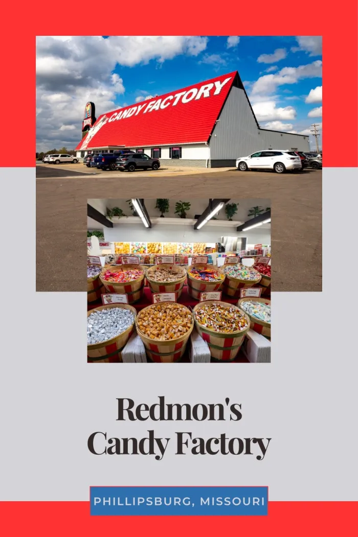 If you're on a Missouri road trip and are craving something sweet, you could stop at a gas station to pick up your typical Twizzlers or peanut butter cups. Or you could stop here, at Redmon's Candy Factory in Phillipsburg, Missouri, for homemade fudge, candy by the pound, popcorn, fun sodas, and more. The small store is packed full of bulk candy and gourmet chocolates and creamy fudge homemade in the onsite candy kitchen. #Route66 #Route66RoadTrip #Missouri #MissouriRoadTrip