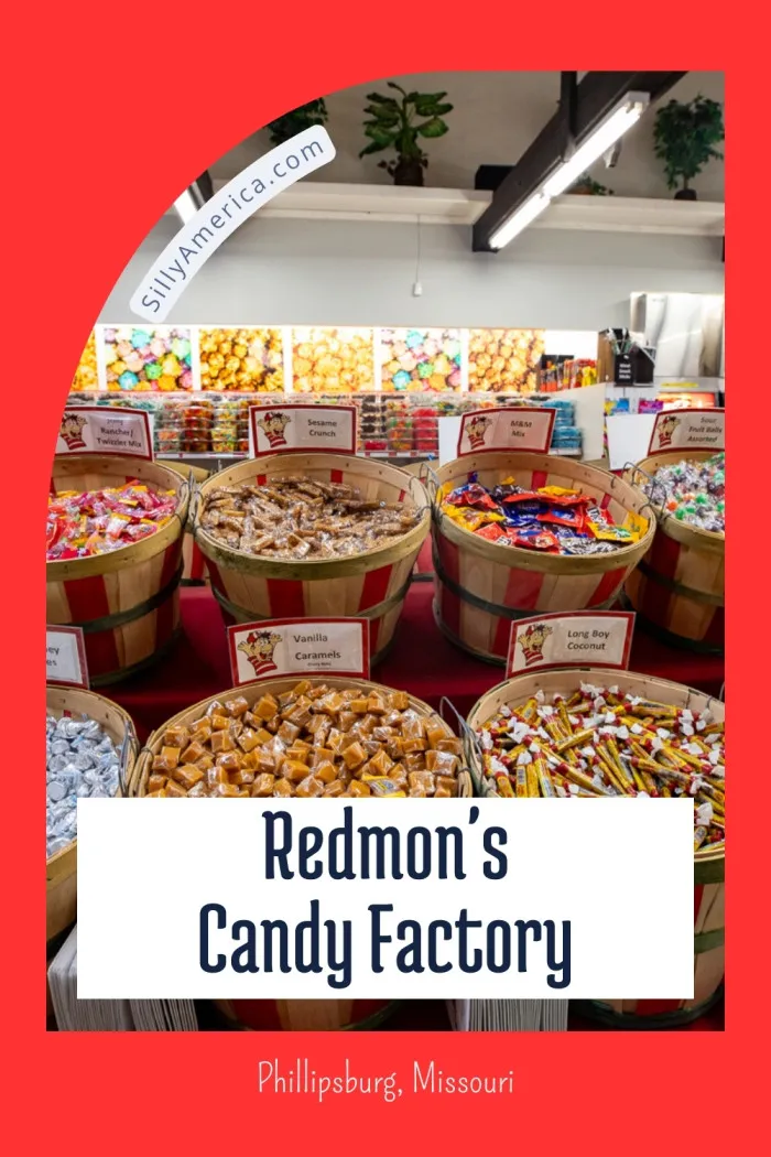 If you're on a Missouri road trip and are craving something sweet, you could stop at a gas station to pick up your typical Twizzlers or peanut butter cups. Or you could stop here, at Redmon's Candy Factory in Phillipsburg, Missouri, for homemade fudge, candy by the pound, popcorn, fun sodas, and more. The small store is packed full of bulk candy and gourmet chocolates and creamy fudge homemade in the onsite candy kitchen. #Route66 #Route66RoadTrip #Missouri #MissouriRoadTrip