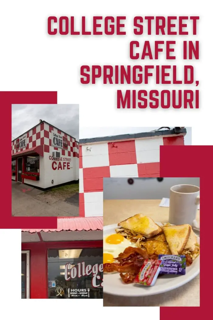 College Street Cafe in Springfield, Missouri was probably one of the friendliest road trip stops I've ever made. From the moment I walked in I was greeted with a warm welcome from both the staff and guests alike. Stop into this Route 66 restaurant on your road trip for a meatloaf, hamburger, or French toast. IGet there early for the early bird special with two eggs, bacon or sausage, and either two silver dollar pancakes or hashbrowns and toast. #Route66 #Route66RoadTrip #MissouriRoadTrip