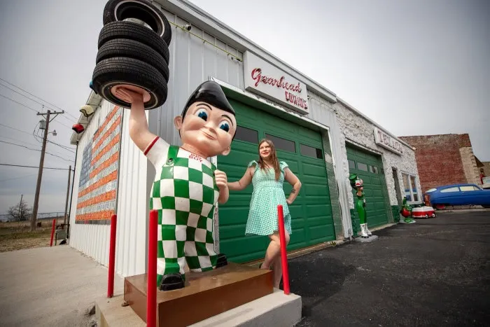 Big Boy Statue at Gearhead Curios: Restored Texaco Station in Galena, Kansas on Route 66