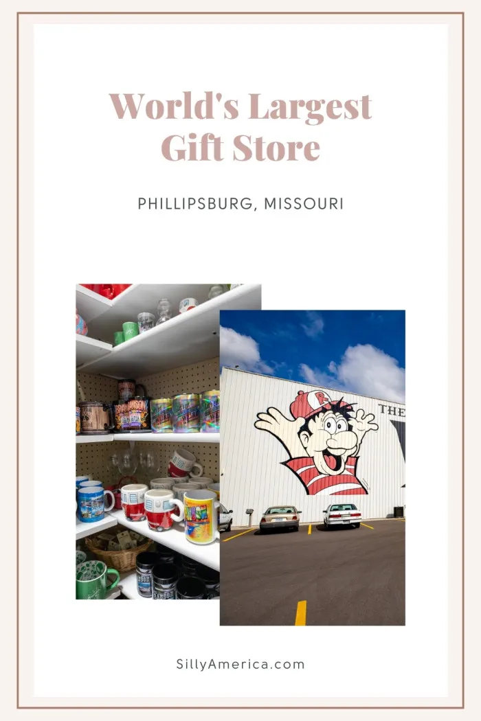 Road tripping through Missouri and need to pick up a souvenir or twenty? Check out the World's Largest Gift Store in Phillipsburg, Missouri for a wide selection of fun gifts to bring home for family, friends, or yourself. The World's Largest Gift Store has any souvenir you could imagine. Find toys, socks, coffee mugs, puzzles, T-shirts, home décor, Coca-Cola memorabilia, and plenty of Route 66 and Branson souvenirs. #RoadsideAttraction #RoadsideAttractions #RoadTrip #Route66 #MissouriRoadTrip