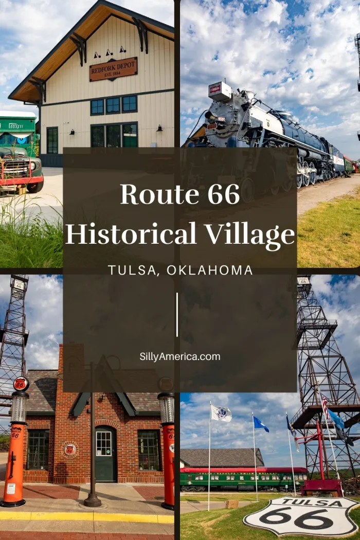 Explore Tulsa's Route 66 Historical Village! This open-air museum celebrates the city’s oil capital origins with a historic depot, a towering derrick, vintage pump jacks, and a classic train, including the iconic Frisco 4500 Meteor Steam Engine. Don’t miss the Phillips 66 cottage-style gas station and the neon sign that welcomes you to this nostalgic stop. Perfect for history buffs and Route 66 enthusiasts, this is a must-see on your next road trip! #Route66 #Tulsa #Travel #History #RoadTrip