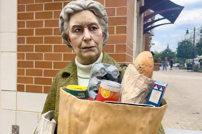 Holding Out (Bag Lady) Sculpture in National Harbor, Maryland Roadside Attraction