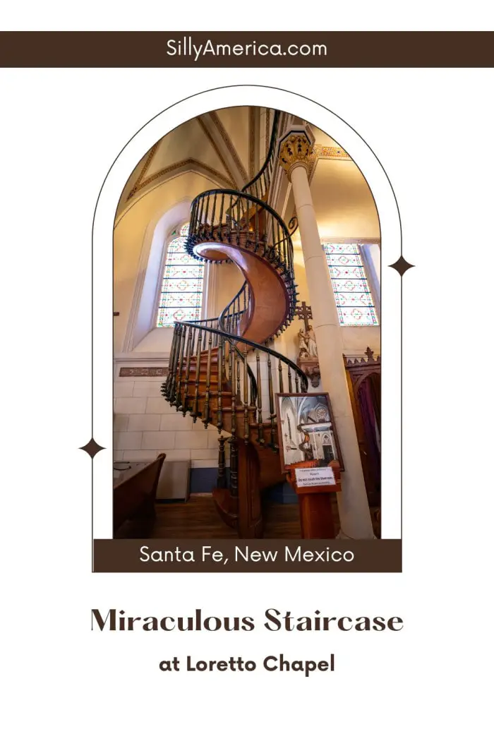 The Miraculous Staircase at Loretto Chapel in Santa Fe, New Mexico, is a marvel of craftsmanship and mystery. Built without nails or visible support, this stunning spiral staircase rises 22 feet in two full 360-degree turns. Legend has it that the staircase was crafted by a mysterious carpenter, believed by some to be St. Joseph himself. Visit the Loretto Chapel to explore this iconic attraction and take in the chapel’s Gothic Revival serene beauty. #LorettoChapel #SantaFe #RoadsideAttraction