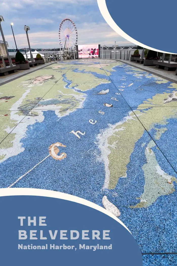 Don’t miss The Belvedere in National Harbor, Maryland! Also called Chesapeake Journey, this 1,618 sq. ft. terrazzo mural by artist Steven Weitzman is located underfoot at the end of American Way. Completed in 2008, it features over 70 elements celebrating the history and geography of Maryland, Virginia, and D.C., including images of George Washington, Thomas Jefferson, and local wildlife. Perfect for art lovers and history buffs alike, it’s a unique spot to explore on your next visit! #Maryland