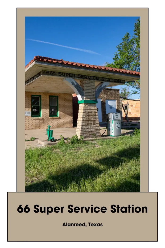 The 66 Super Service Station in Alanreed, Texas, is a must-see stop along Route 66. Built in 1930, this historic gas station once served travelers headed toward the infamous Jericho Gap. With vintage pumps, a Spanish-style roof, and original service bays, it’s a fascinating look at roadside history. Now undergoing restoration, it offers a unique glimpse into the past for anyone road-tripping the Mother Road. Stop by and see this Texas Route 66 landmark! #RoadsideAttraction #Route66
