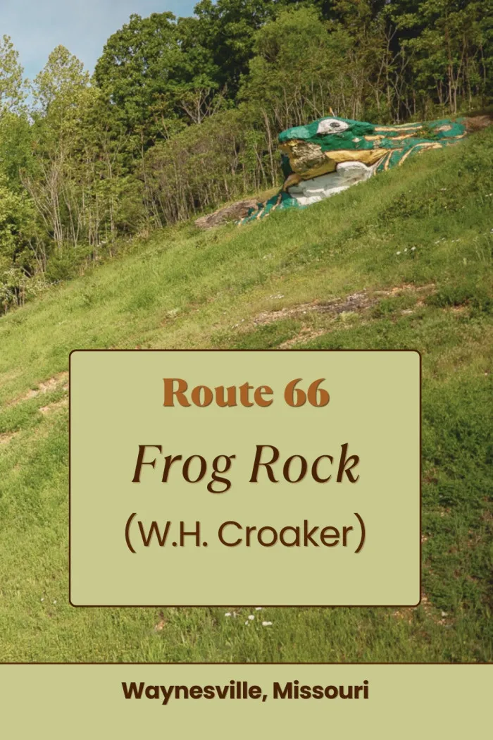 Hop on over to one of Route 66’s quirkiest stops—Frog Rock in Waynesville, Missouri! This grinning green amphibian, affectionately known as W.H. Croaker, was sculpted from a boulder during roadwork in the 1990s. Created by local artist Phil Nelson, this roadside attraction has become a beloved mascot and even inspired an annual Frogtoberfest. Don’t miss this toad-ally awesome stop on your Route 66 adventure! #RoadsideAttraction #Route66RoadsideAttraction #RoadTrip