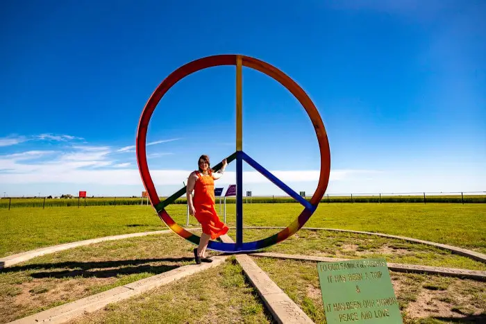 Giant Peace Sign at Stoner Patriot Peace Garden of All Faiths in Panhandle, Texas Route 66 Roadside Attraction