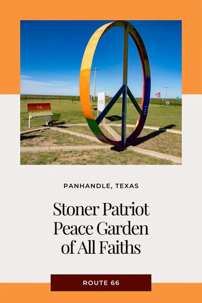 The Stoner Patriot Peace Garden of All Faiths in Panhandle, Texas, is a must-see Route 66 roadside attraction. Created by a local dreamer, this outdoor art display blends messages of peace, patriotism, religion, and cannabis culture using steel cutouts and symbolic sculptures. From John Lennon quotes to historical dates, it’s a place for reflection and curiosity. Just east of Amarillo, it’s a perfect addition to any quirky Texas road trip itinerary! #RoadsideAttraction #RoadsideAttractions