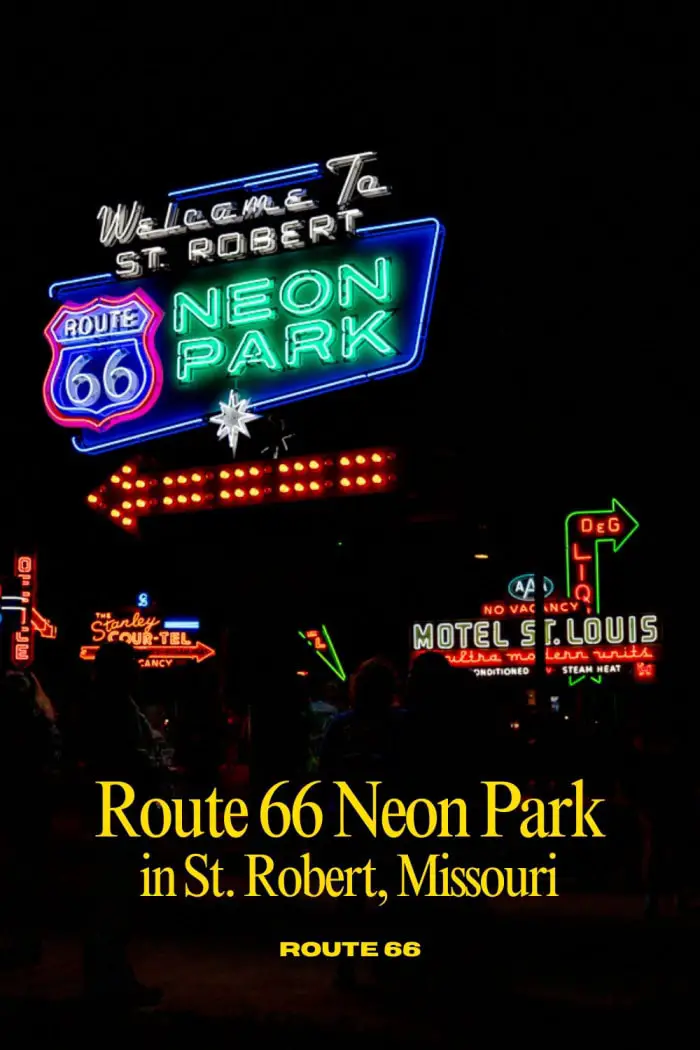 Light up your next road trip with a stop at Route 66 Neon Park in St. Robert, Missouri! This glowing roadside attraction features restored neon signs from the golden age of Route 66. Open all day with a dedicated parking lot and easy access from either direction, it's best visited at sunset when the signs flicker to life. A must-see stop for lovers of vintage Americana and Route 66 history! Save this for your next Missouri adventure. #RoadsideAttraction #Route66 #Route66RoadTrip #Missouri