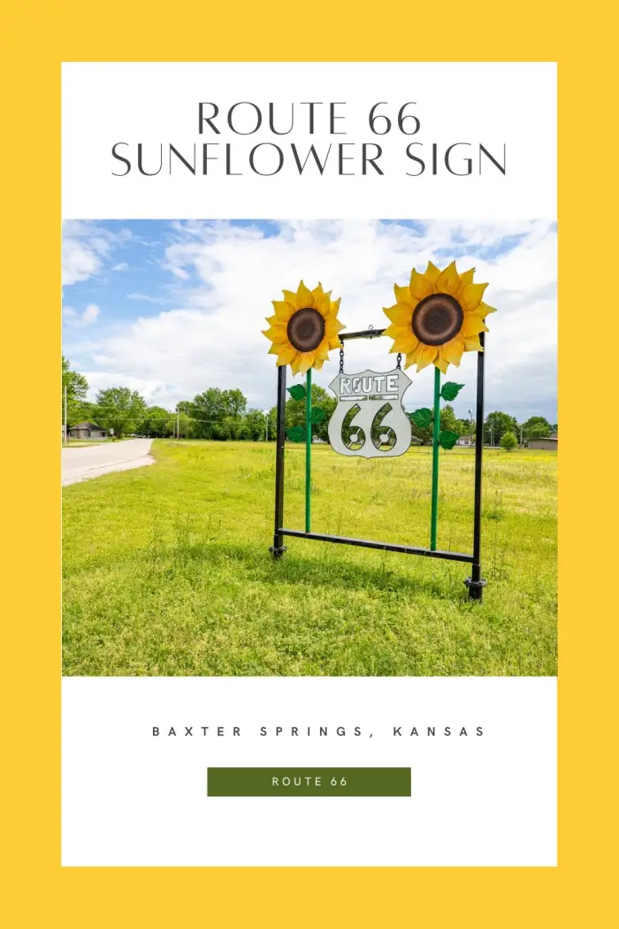 Make the most of your short stretch through Kansas on Route 66 with a stop at the Route 66 Sunflower Sign in Baxter Springs! This bright roadside attraction features two giant sunflowers and a Route 66 shield, celebrating the Sunflower State’s spot on the Mother Road. Visit in late June to August for peak sunflower blooms—or stop any time of year to enjoy the sign, take photos, and learn local history from the nearby kiosks. A perfect photo op on your Route 66 road trip! #RoadsideAttraction