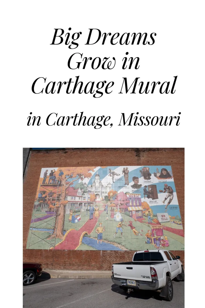 See the Big Dreams Grow in Carthage mural in Carthage, Missouri—a 44-foot-wide tile tribute to hometown heroes like astronauts, artists, athletes, and more. Created to show kids that big dreams can start in small towns, this vibrant work of public art features famous faces and local landmarks. Find it on the side of the McBride Building on the historic Carthage Square. #RoadsideAttraction #RoadsideAttractions
