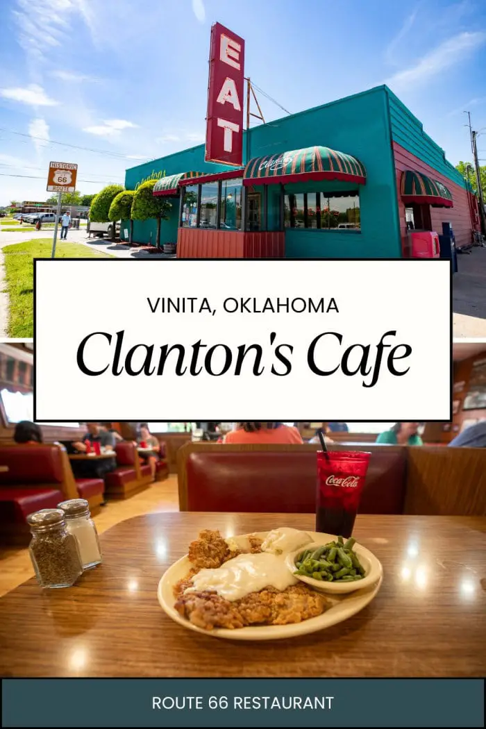 Clanton’s Café in Vinita, Oklahoma, is a classic Route 66 stop that’s been family-owned since 1927. Known for its famous chicken-fried steak, homemade pies, and down-home hospitality, this historic diner has fed generations of travelers. Even featured on Diners, Drive-Ins & Dives, it’s a must-visit spot. Look for the giant red "EAT" sign and bring your appetite—this place is all about tradition, flavor, and good old-fashioned comfort food. #Route66 #RoadTrip #RoadTripEats