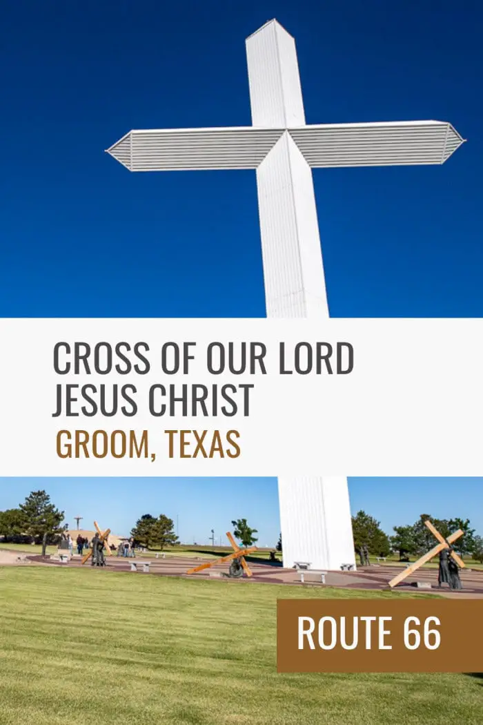 You can’t miss the Cross of Our Lord Jesus Christ in Groom, Texas—literally! This 190-foot-tall stainless steel structure can be seen from 20 miles away along Route 66 and I-40. Built in 1995, it’s surrounded by detailed biblical sculptures, a chapel, gift shop, and more. Whether day or night, the grounds are open 24/7 for travelers to stop, reflect, and take in one of the most iconic roadside landmarks in the Texas Panhandle. #RoadsideAttraction #RoadsideAmerica #RoadsideAttractions