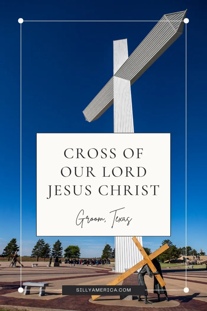 You can’t miss the Cross of Our Lord Jesus Christ in Groom, Texas—literally! This 190-foot-tall stainless steel structure can be seen from 20 miles away along Route 66 and I-40. Built in 1995, it’s surrounded by detailed biblical sculptures, a chapel, gift shop, and more. Whether day or night, the grounds are open 24/7 for travelers to stop, reflect, and take in one of the most iconic roadside landmarks in the Texas Panhandle. #RoadsideAttraction #RoadsideAmerica #RoadsideAttractions