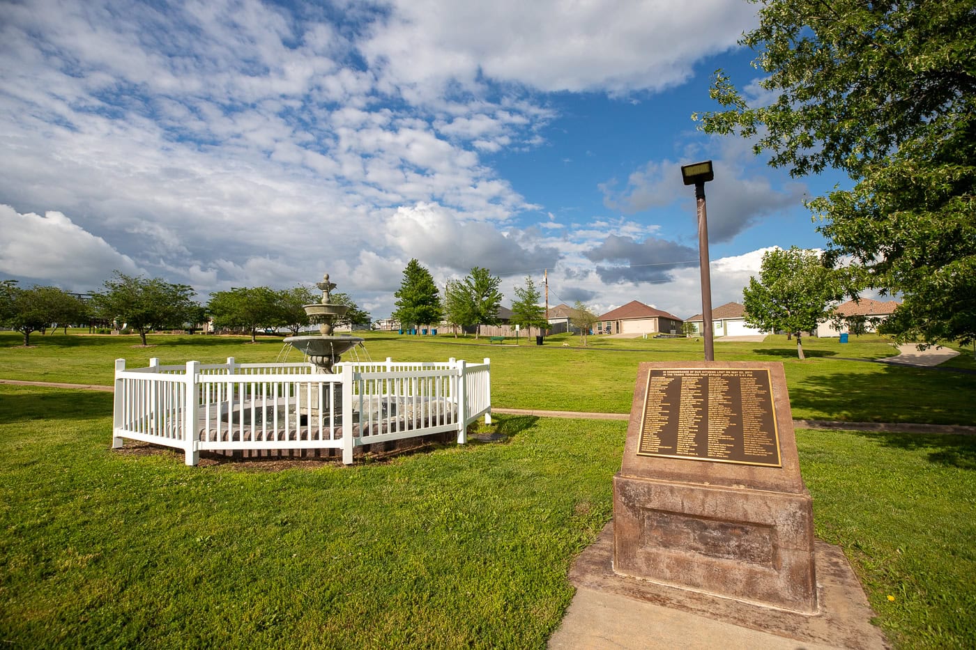 Fountain and Victims Memorial at Cunningham Park Tornado Memorial in Joplin, Missouri