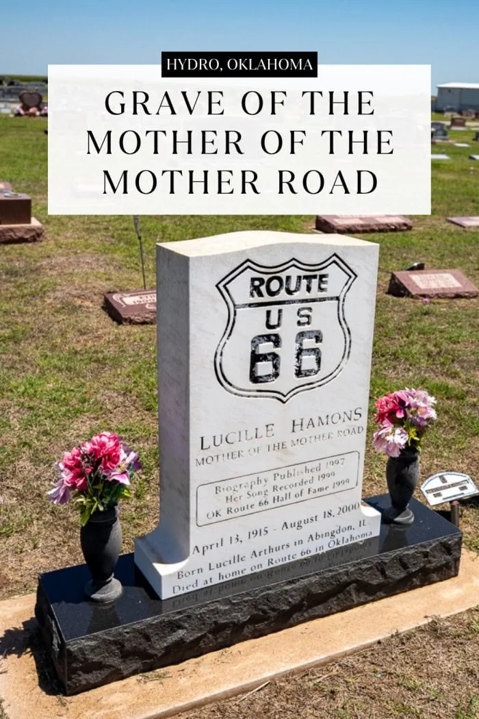 Pay your respects to a true Route 66 legend. Lucille Hamons, lovingly known as the “Mother of the Mother Road,” is buried in Hydro, Oklahoma. Her white tombstone proudly features the Route 66 shield and honors her decades of service to travelers. While in town, visit her historic service station and the nearby Lucille’s Roadhouse and Hotel, all celebrating her lasting impact on the Mother Road. #Route66 #Route66Attrqaction #Route66RoadTrip