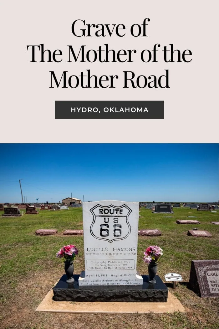 Pay your respects to a true Route 66 legend. Lucille Hamons, lovingly known as the “Mother of the Mother Road,” is buried in Hydro, Oklahoma. Her white tombstone proudly features the Route 66 shield and honors her decades of service to travelers. While in town, visit her historic service station and the nearby Lucille’s Roadhouse and Hotel, all celebrating her lasting impact on the Mother Road. #Route66 #Route66Attrqaction #Route66RoadTrip