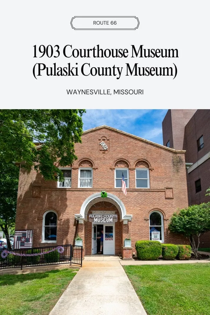Step inside the 1903 Courthouse Museum in Waynesville, Missouri, and take a walk through Pulaski County history. Housed in a historic Romanesque Revival building right on Route 66, the museum features exhibits on the Trail of Tears, Civil War, World Wars, Frisco Railroad, and Fort Leonard Wood. Don’t miss the original courtroom upstairs or the Route 66 sign out front, perfect for a Mother Road photo stop! #RoadTrip #Route66 #Route66RoadTrip