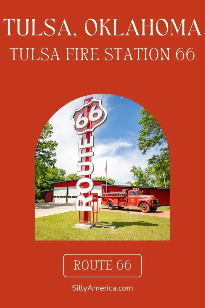 Stop by Tulsa Fire Station 66, the only firehouse located right on Route 66 in Tulsa, Oklahoma! Known as the “Keepers of the Mother Road,” this station is more than a place of service—it’s a roadside attraction. See a restored 1950 Pirsch fire truck, pose in front of a giant Route 66 sign, get your Route 66 passport stamped, and take a tour. Don’t forget to park on the side and step inside for a closer look at this one-of-a-kind Route 66 stop! #Route66 $RoadsideAttraction #Route66RoadTrip