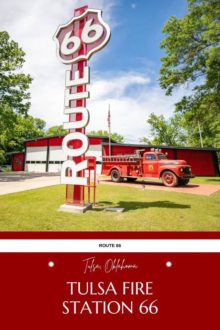 Stop by Tulsa Fire Station 66, the only firehouse located right on Route 66 in Tulsa, Oklahoma! Known as the “Keepers of the Mother Road,” this station is more than a place of service—it’s a roadside attraction. See a restored 1950 Pirsch fire truck, pose in front of a giant Route 66 sign, get your Route 66 passport stamped, and take a tour. Don’t forget to park on the side and step inside for a closer look at this one-of-a-kind Route 66 stop! #Route66 $RoadsideAttraction #Route66RoadTrip