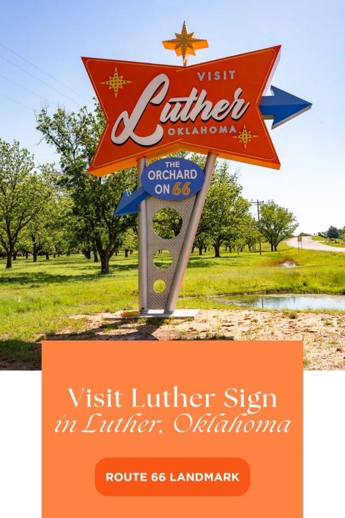 Driving Route 66 through Oklahoma? Don’t miss the 30-foot-tall Visit Luther sign in Luther! This bold orange neon landmark lights up day or night and points the way to the heart of town. Designed with midcentury flair and funded by a Route 66 grant, it’s the perfect photo op—and a great excuse to stop and explore Luther’s Main Street restaurants, shops, and outdoor spaces. A must-see stop on your Route 66 road trip! #RoadsideAttraction #RoadsideAttractions #Route66
