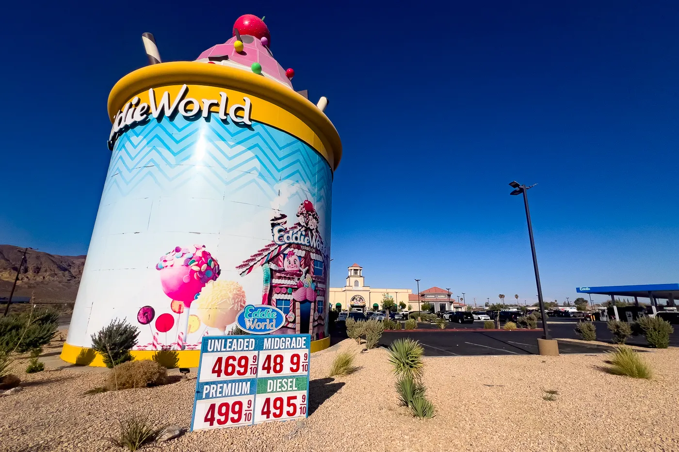 Giant ice cream sundae water tank at EddieWorld in Yermo, California Roadside Attraction