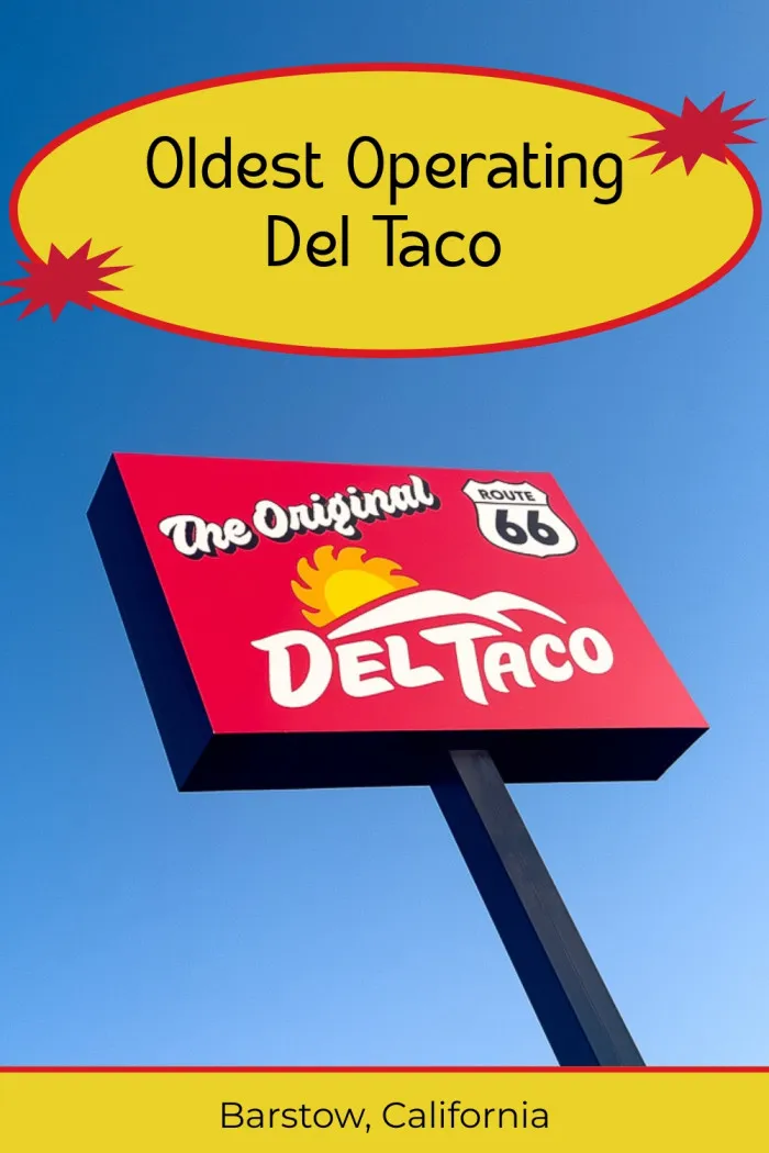 The oldest operating Del Taco sits in Barstow, California, and has been serving hungry travelers since 1964. Known as Del Taco #1, this location is still run by founder Ed Hackbarth and offers special menu items you won’t find at other Del Tacos across the country. Inside, you can even learn about the history of how Del Taco grew from its desert roots into a nationwide chain. A must-stop spot on Route 66! #Route66 #Route66RoadTrip #DelTaco