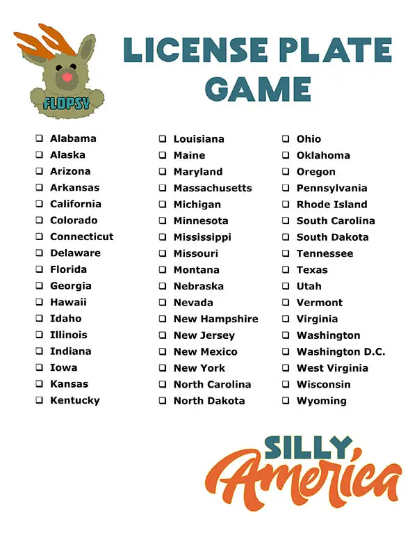 License Plate Game Road Trip Car Games Silly America